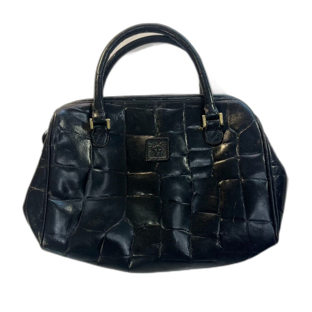 Anne Klein Black Faux Alligator Embossed Handbag Gold Hardware Purse